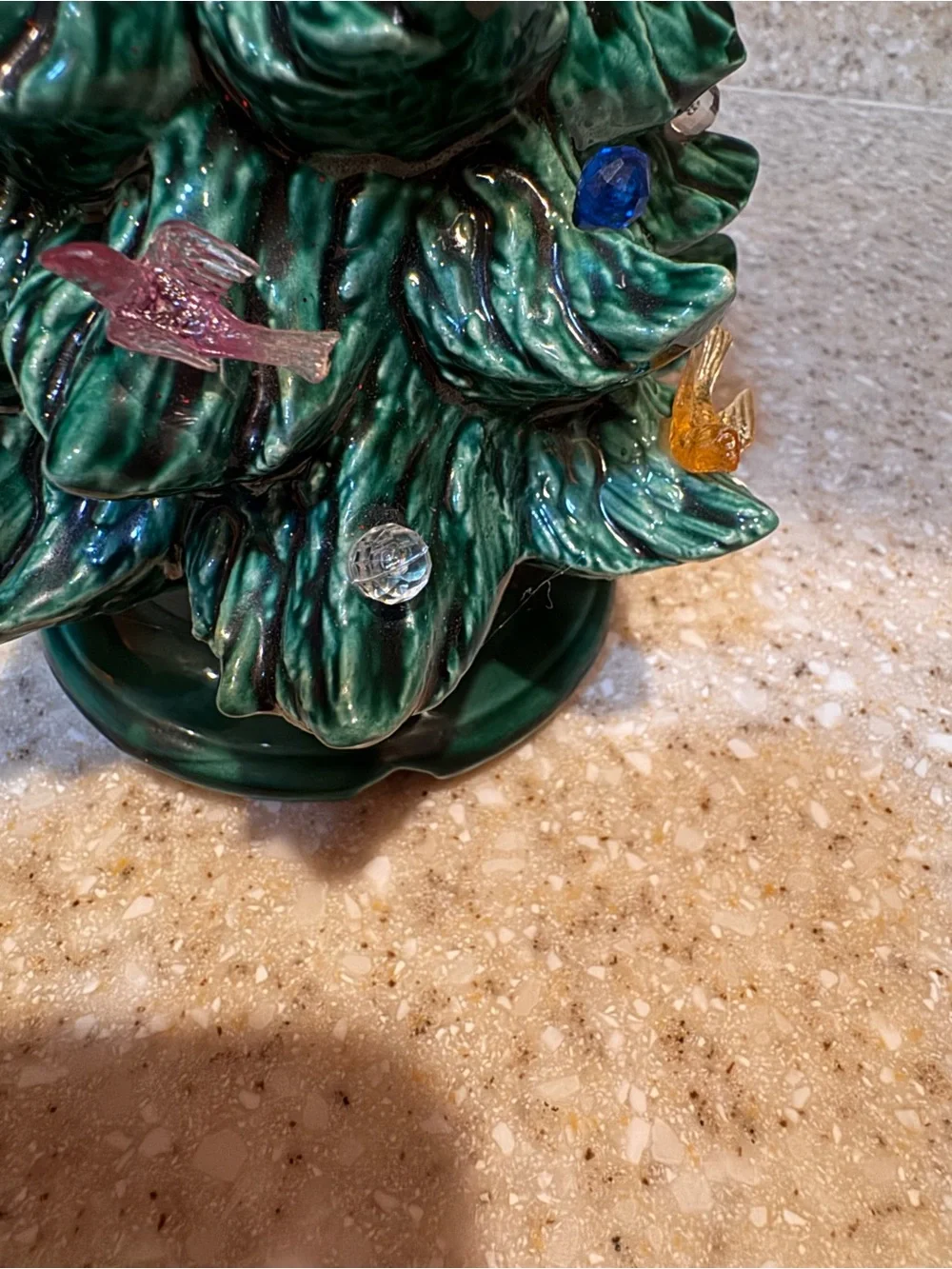 7 Inch Green Ceramic Holiday Tree with Multicolor Lights & New Corded Bulb